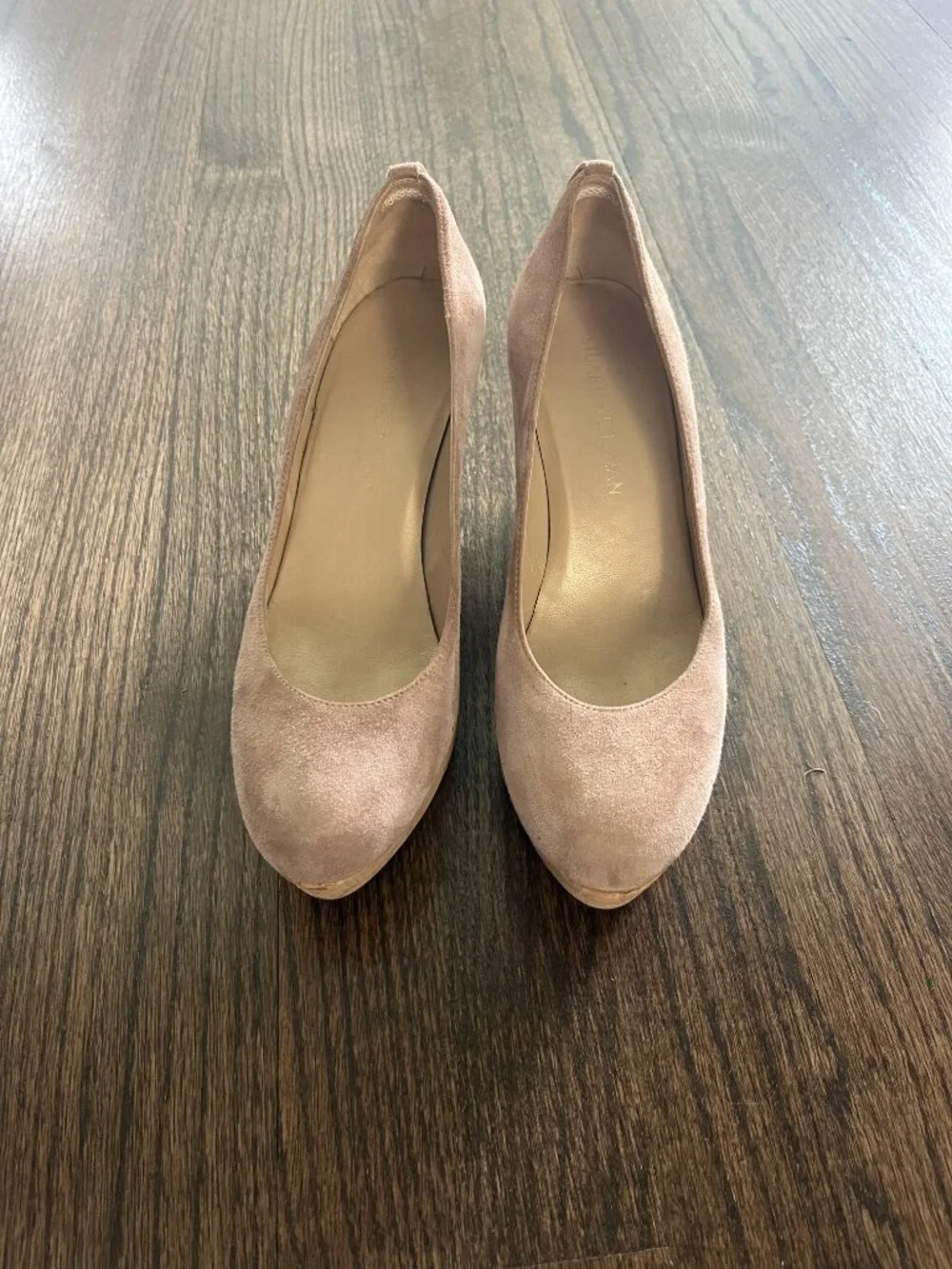Stuart Weitzman Cork Swoon Taupe Suede Wedge Pumps size 8